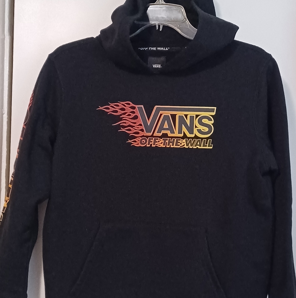 VANS Off The Wall, Boys Black Hoodie Pullover Size Large